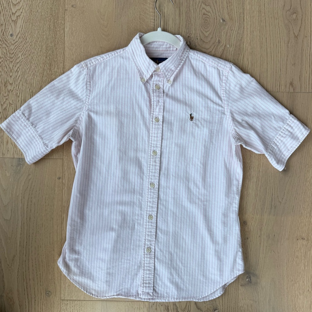 Ralph Lauren Women's Slim Oxford Button Down Pink Stripe Short Sleeve
Size M